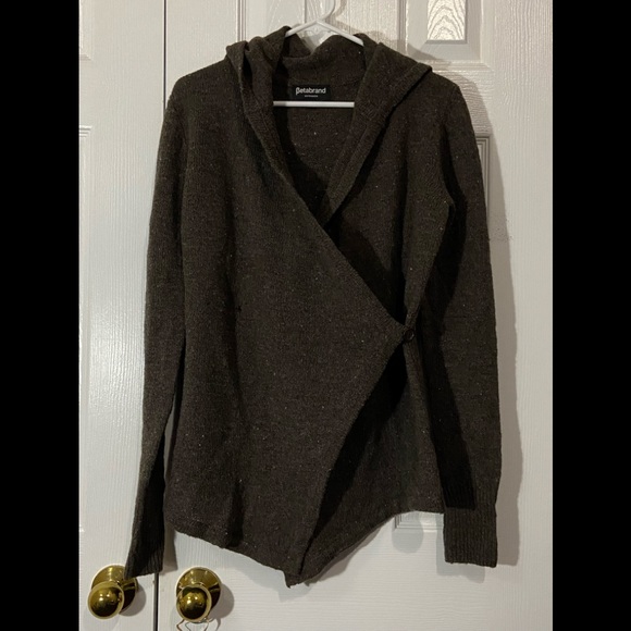 Betabrand Sweaters | #6 Speckled Dark Brown Wool-Alpaca Blend Hooded Wrap Cardigan Sweater | Color: Brown | Size: SM | Thriftysideofme's Closet